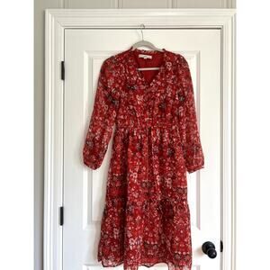 Loft Boho Red Midi Dress, size Small Petite